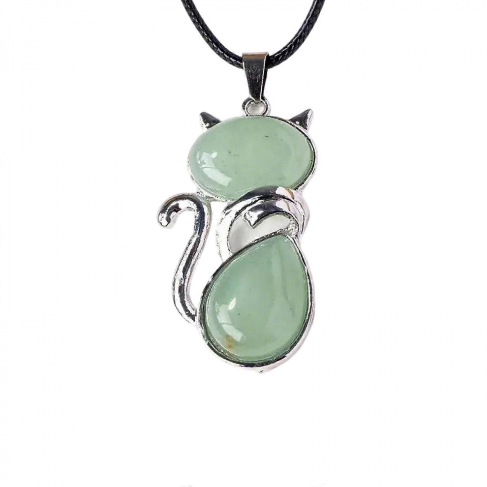 (Aventurine)Elegant Crystal Cats Pendant Necklace Exquisite Crystal Cats Necklace Elegant Neck Chain Compatible with Fashion Compatible withw