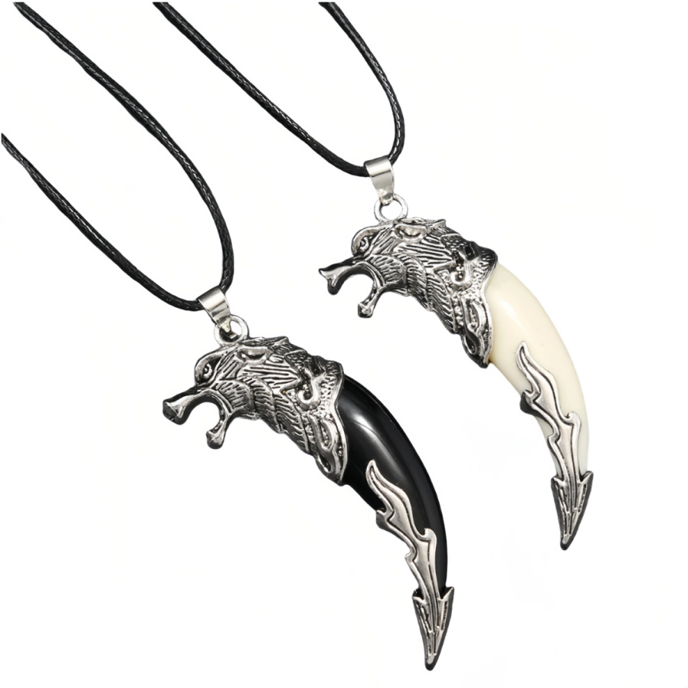 2pcs Wolf Tooth Necklace Compatible with Women Men Wolf Head Totem Pendant Necklace Adult Ceremony Graduation Gift Jewelry