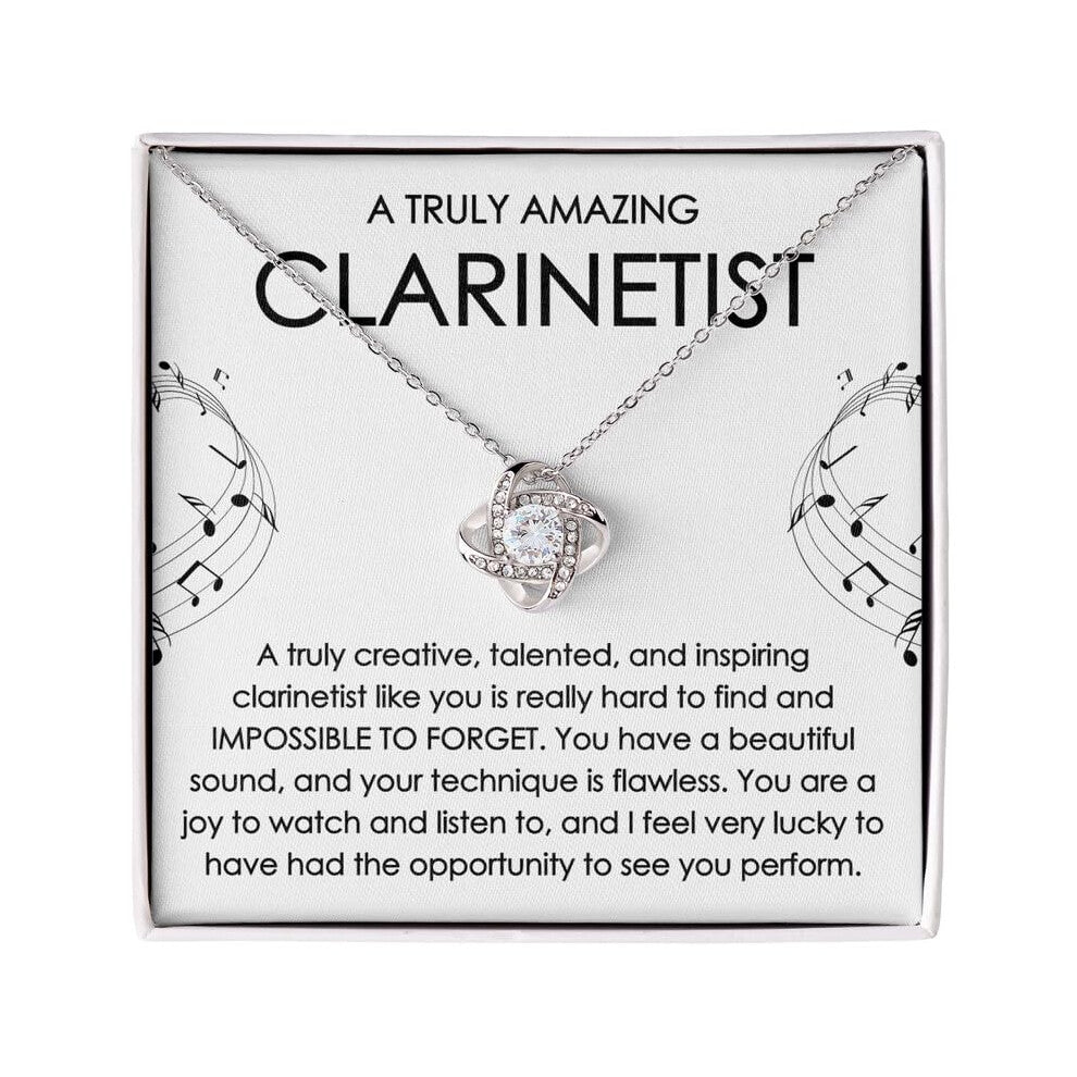 Clarinetist Necklace Silver Plated Love Knot Design for Musicians - Unique Gift for Trumpet Players and Keyboard Producers