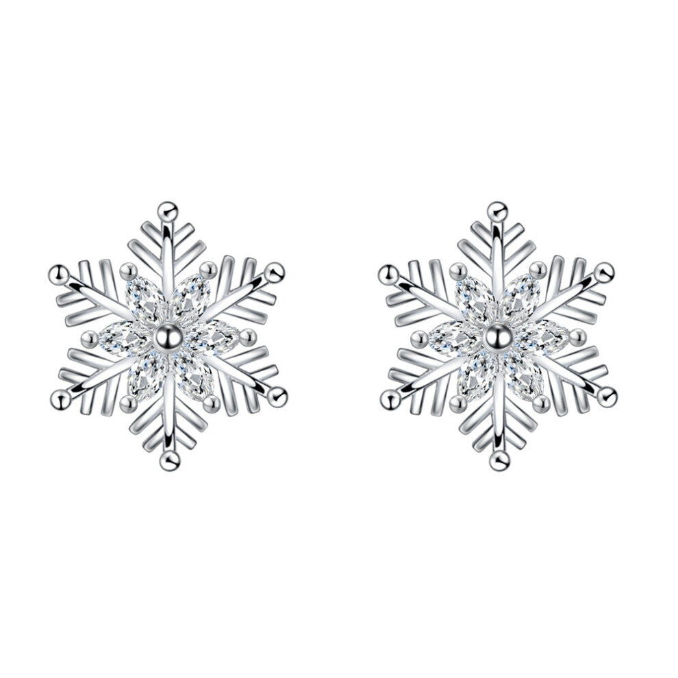 (E307 Saint Snow Stud Earrings-Pair (Copper Plated with Platinum)) Women's pendant collarbone chain creative sweet snowflake necklace pendant stud ear