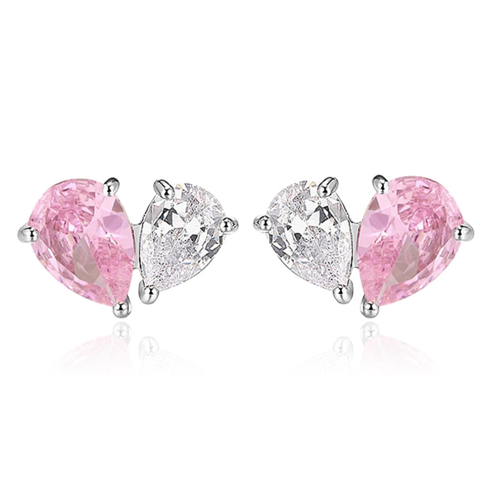(Y141 Stud earrings-Pair price) Fashionable and elegant heart-shaped jewelry set, pink zircon heart-shaped stud necklace, design sense, high-end and l