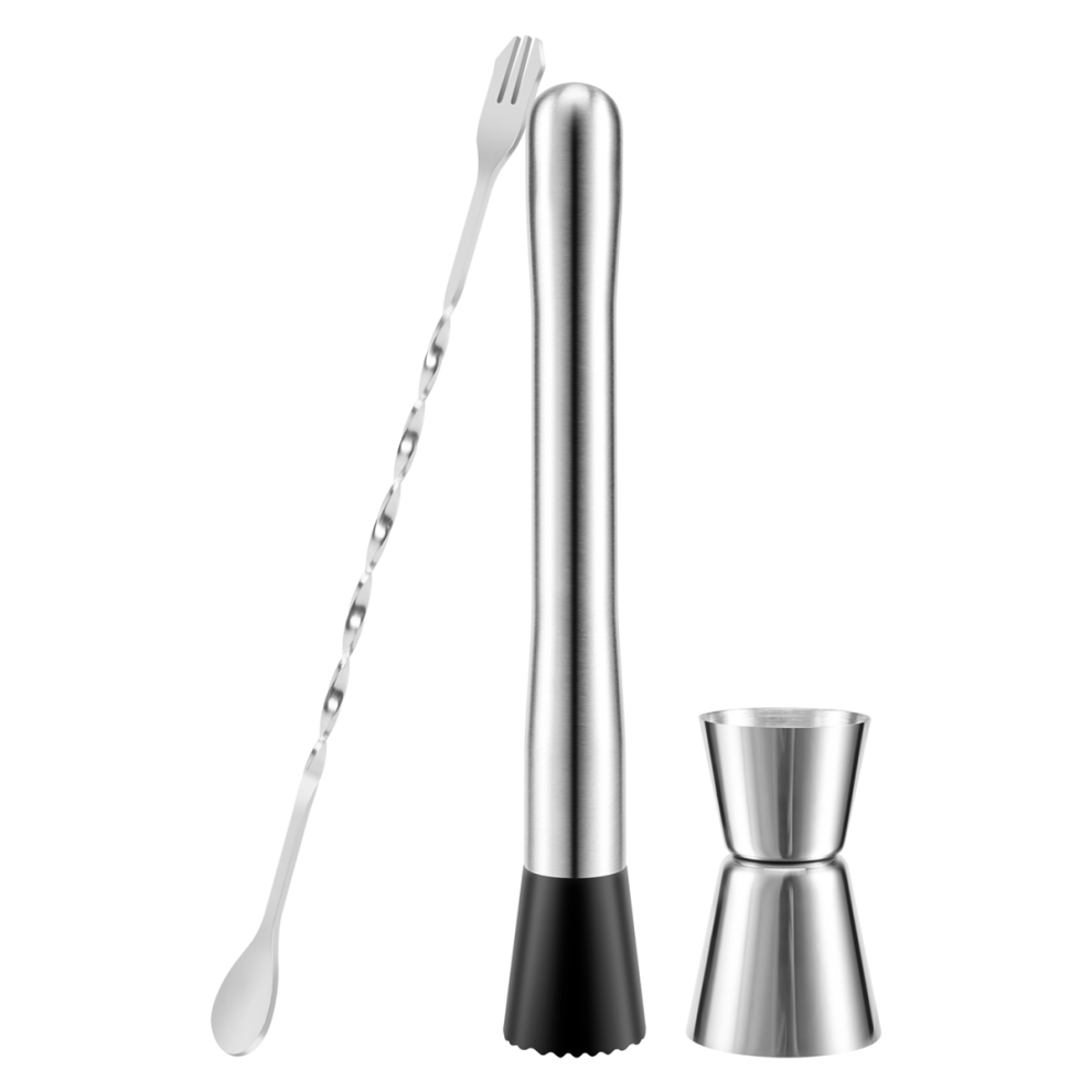 Stainless Steel Cocktail Muddler, Mixing Spoon, Jigger Set, Bar Tool set for Party Wine Drink Shaker