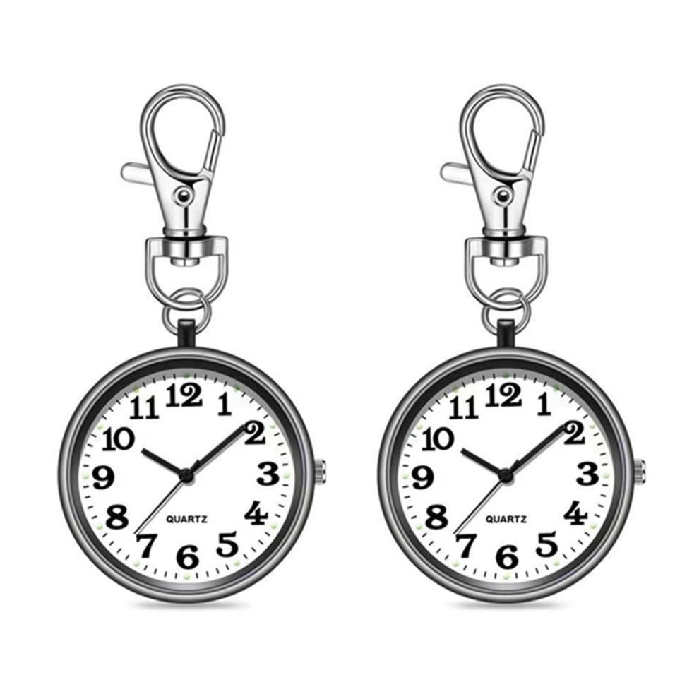 2pcs Nurses Watches for Women Quartz Pocket Watch with Key Buckle Hang