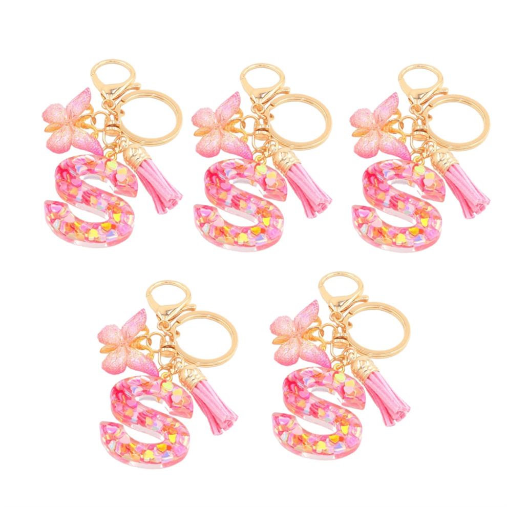 S Type Letter Pendant Pink Cute Initial Keychain Butterfly