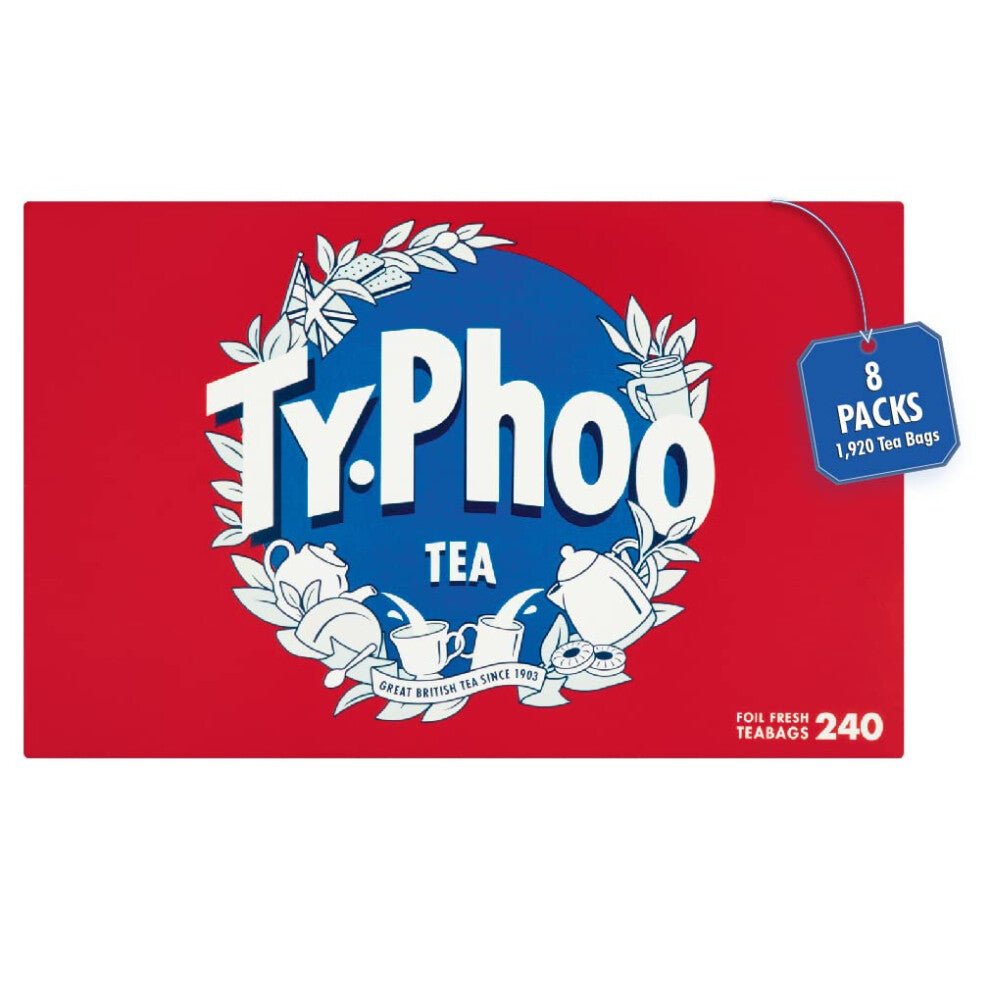 Typhoo Tea Bags | English Breakfast for Large Households & Catering | Pack of 8 x 240 Teabags