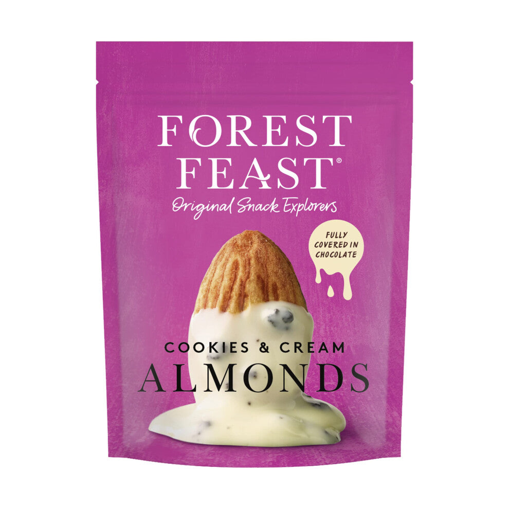 FOREST FEAST Cookies and Cream Almonds 8 x 120g | Flavoured White Chocolate Coated Almonds, Naturally High in Protein Healthy Snack with Belgian White