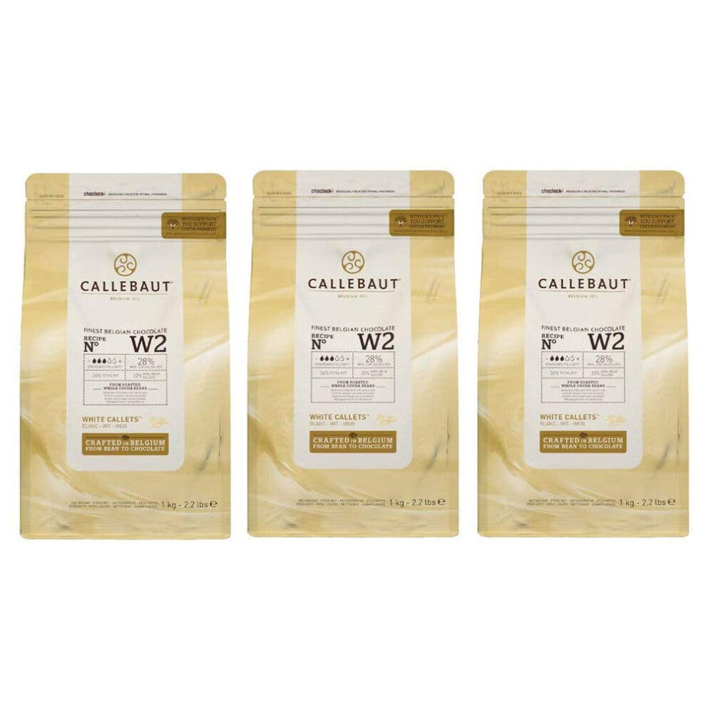 Callebaut W2 White Chocolate Chips (callets) - 3 x 1kg Bundle
