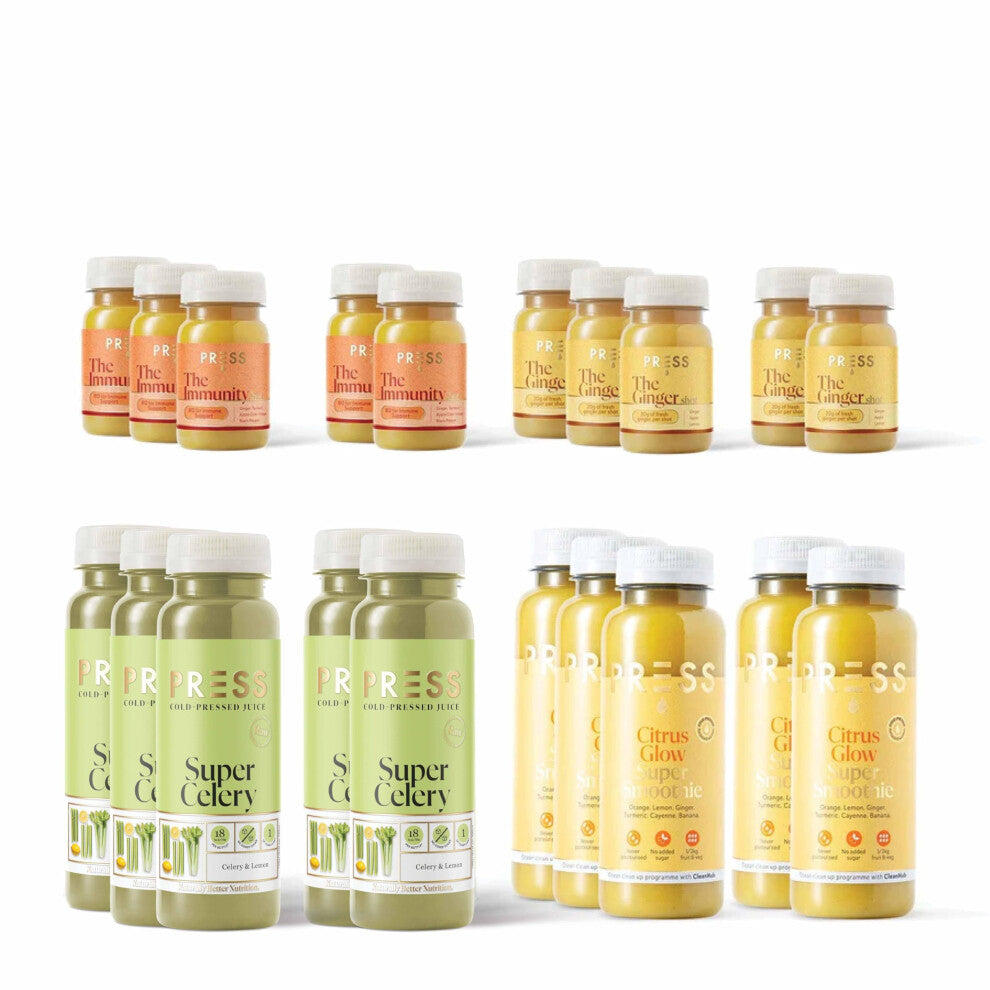 PRESS Healthfoods - Immunity Bundle (20 Bottles) | 5x Daily Celery 250ml, 5x Citrus Glow Super Smoothie 250ml, 5x The Immunity Shot 100ml, 5x The