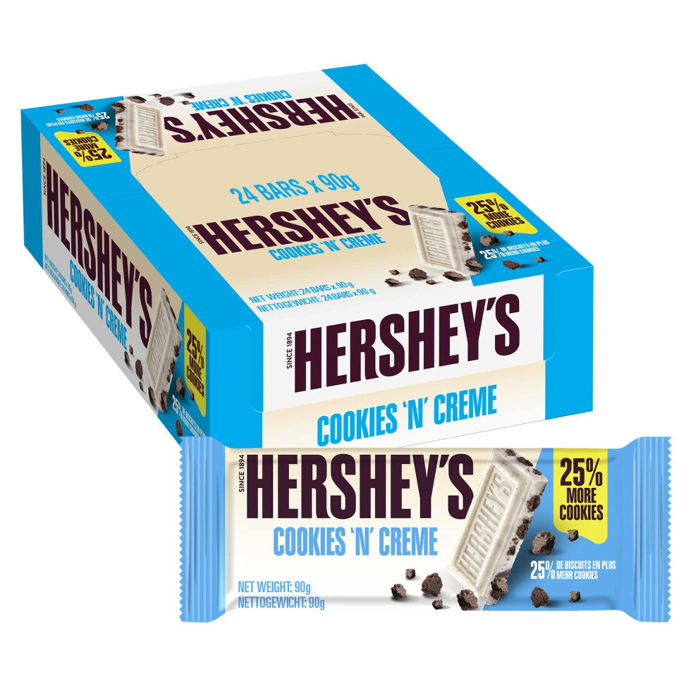 Hershey Reese's Cookies 'n' Cr?me White Chocolate Flavour Bar with Cookie Pieces, Pack of 24 x 90 g Bars