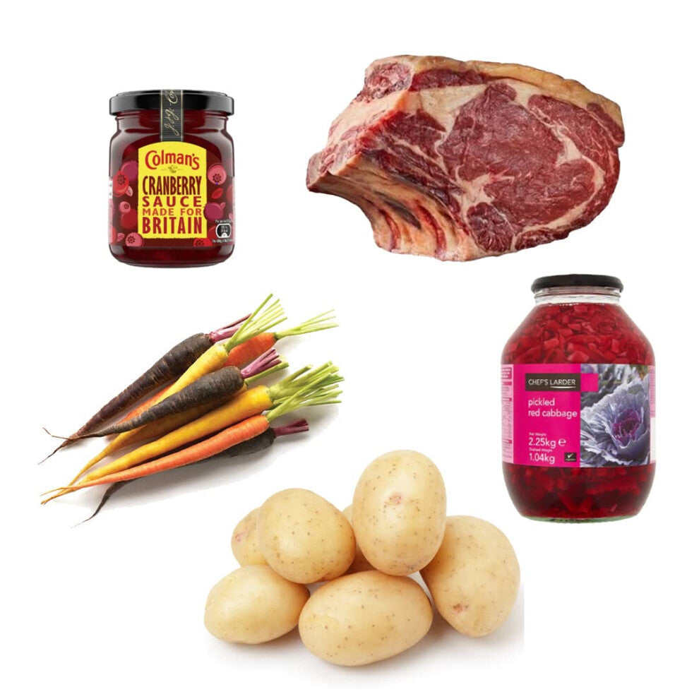 Sunday Raost Feast Box | 5 Ingredients | Beef Ribs | Red Cabbage | Baby Potatoes | Rainbow Carrots | Cranberry Sauce