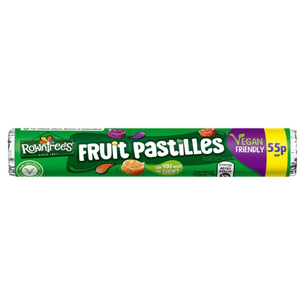Rowntrees Fruit Pastilles Vegan Sweets Tubes 48g x 32 Rolls Pmp (64 Rolls (2 Cases))