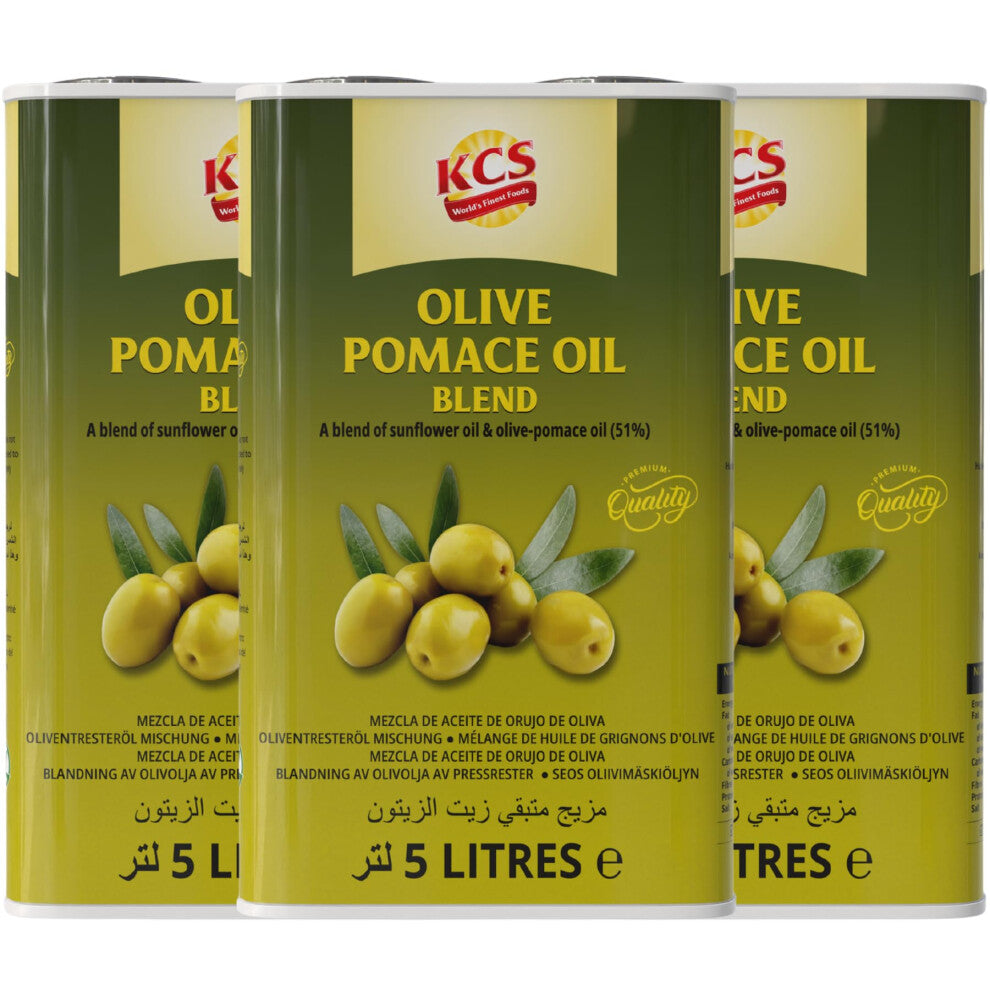 KCS Olive Pomace Oil 5 Litre (Pack of 3) ? Light & Neutral Flavour | Ideal for Cooking, Frying & Baking | High Smoke Point | Rich in Healthy Fats |