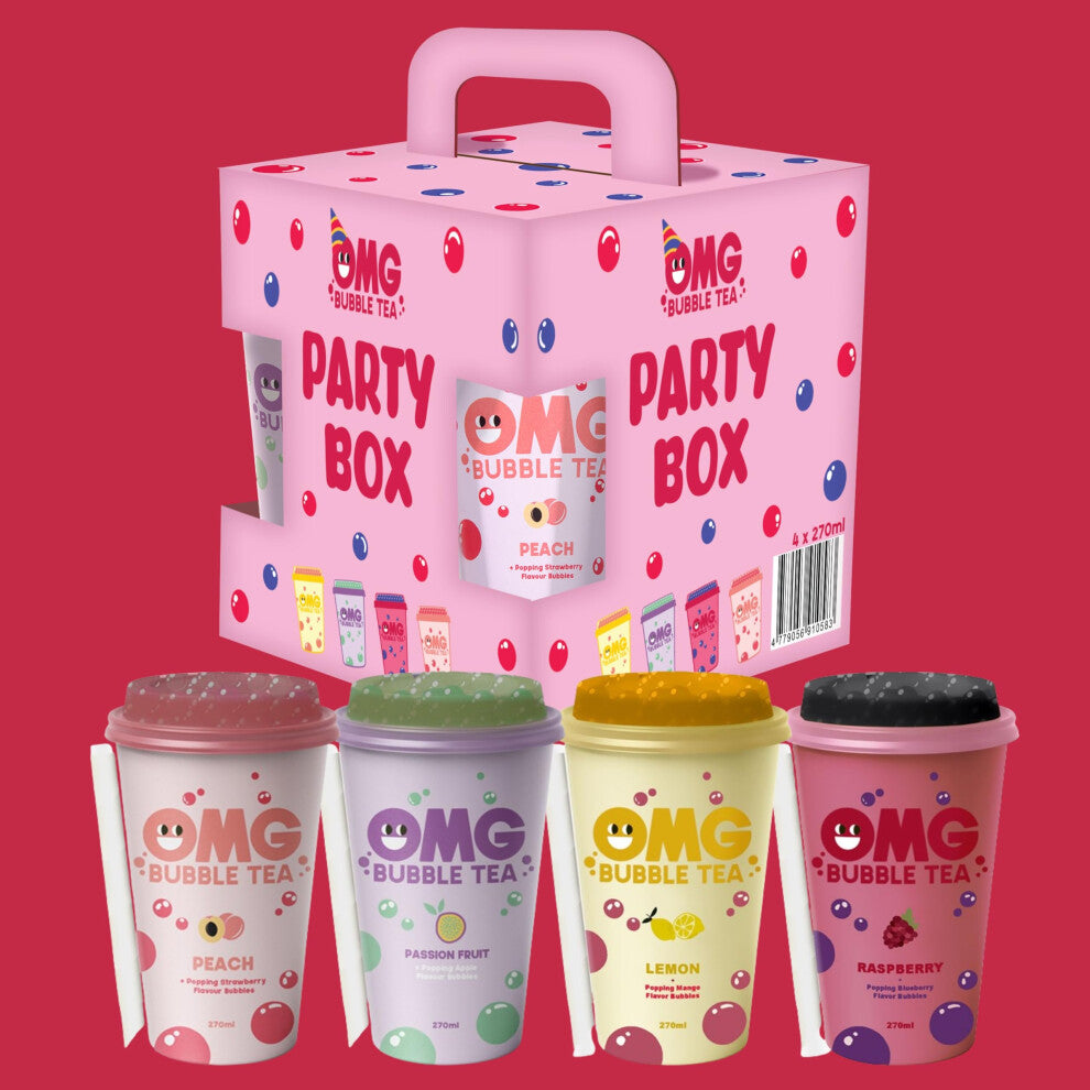 OMG Bubble Tea Party Pack | The Perfect Party Pop | Raspberry, Peach, Lemon, and Passion Fruit | A Flavorful Bubble Tea Adventure | (5 Boxes)