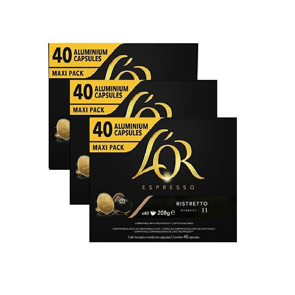 L'Or Espresso Coffee Ristretto Intensity 11 - Nespresso* Compatible Aluminium Coffee Capsules - 3 Packs of 40 Capsules (120 Drinks)