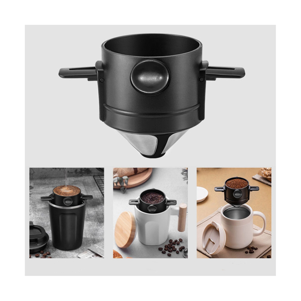 Portable Coffee Filter Reusable Funnel Tea Infuser Stainless Steel Minie Dripper Coffee Dripper for Home Office Trave-A