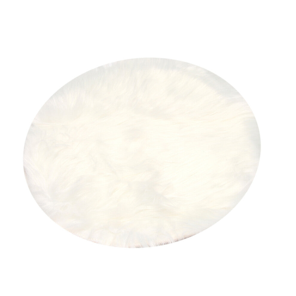 faux sheepskin wool carpet 30 x cm soft longhair decorative cushion Chair sofa mat (Round White)