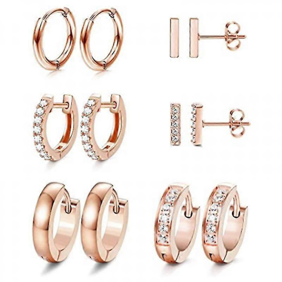 6 Pairs Rose Gold Hoop Earrings for Women, Lightweight Hypoallergenic Chunky Open Hoops Gift Set