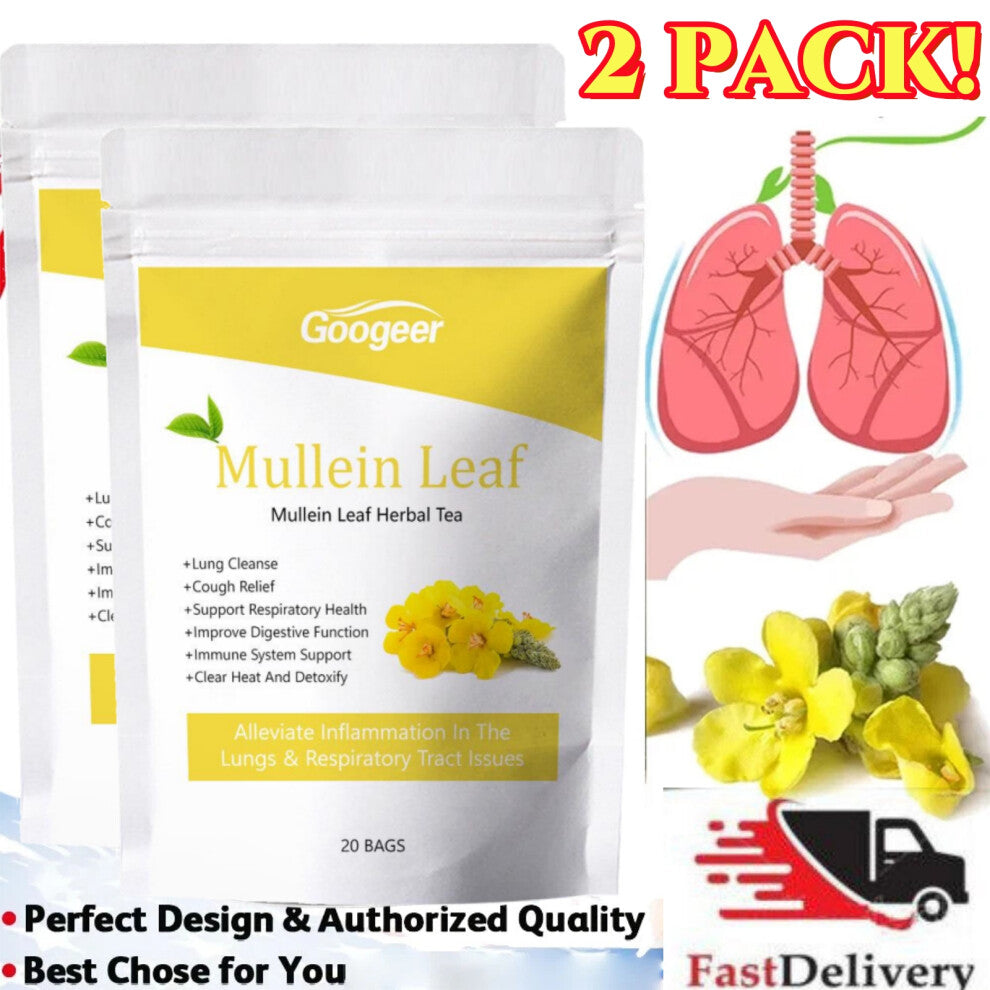 2X Mullein Leaf Tea Bags Herbal Lung Cleansing Breathing Cough Relieve Tea