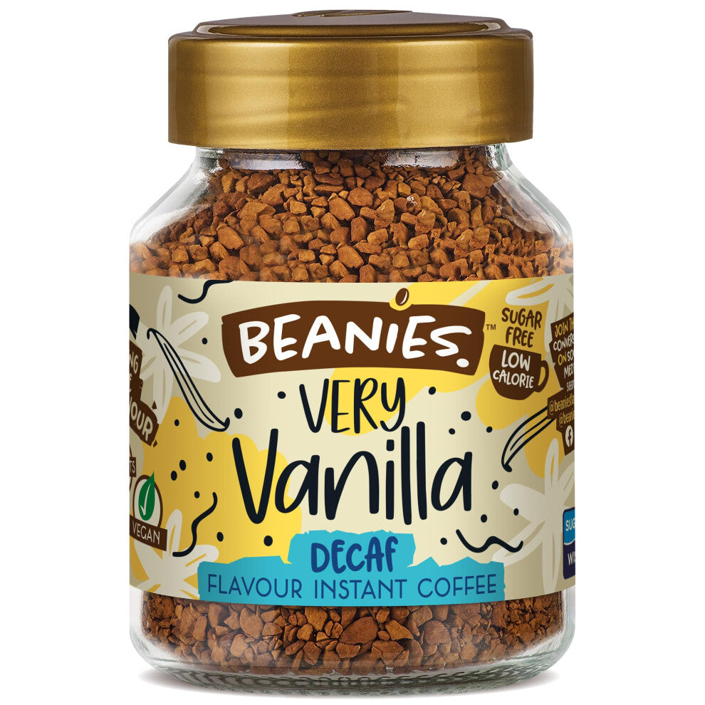Beanies Very Vanilla Flavored Decaf Instant Coffee - Vegan, Sugar Free & Low Calorie - Pack of 3