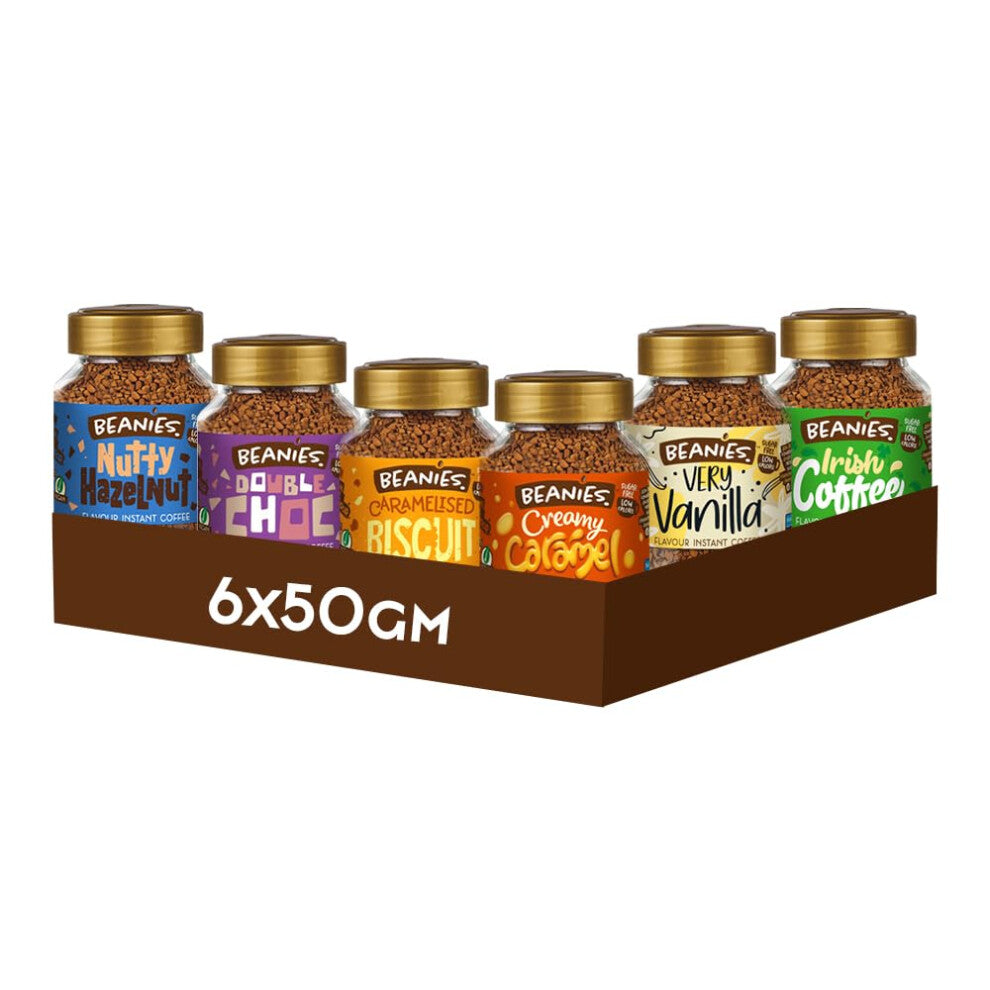 Beanies - Classic Starter Pack, Signature Flavoured Coffee Combo, 6 x 50g (300g), Vegan, Premium Taste, Freeze-Dried, Easy to Brew,
