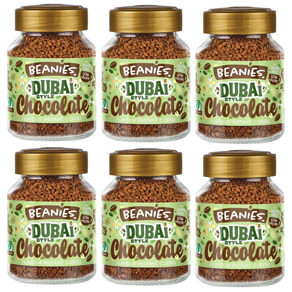 Beanies Dubai Style Chocolate Flavoured Instant Coffee 300g (6 x 50g Jars) – Sugar-Free, Low-Calorie, Vegan, Dairy-Free, Nut-Free