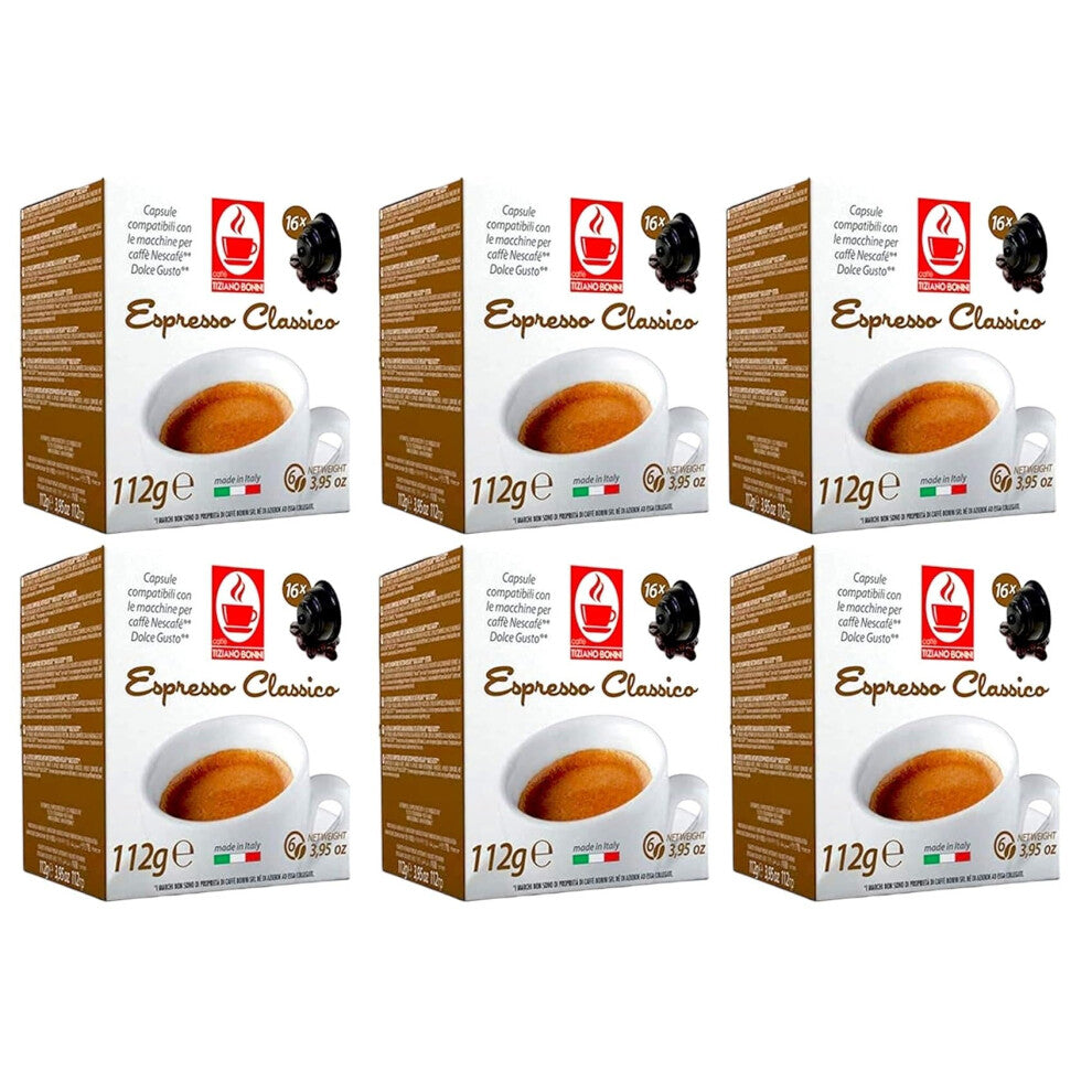 Bonini Dolce Gusto Compatible Espresso Classico Coffee Pods (Pack of 6, Total 96 pods)