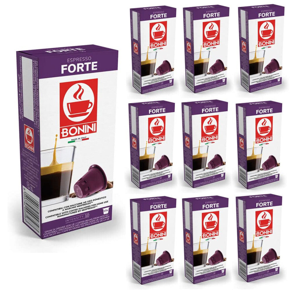Bonini 100% Italian Coffee Pods, Nespresso Compatible FORTE Dark Roast Coffee, 100 Count