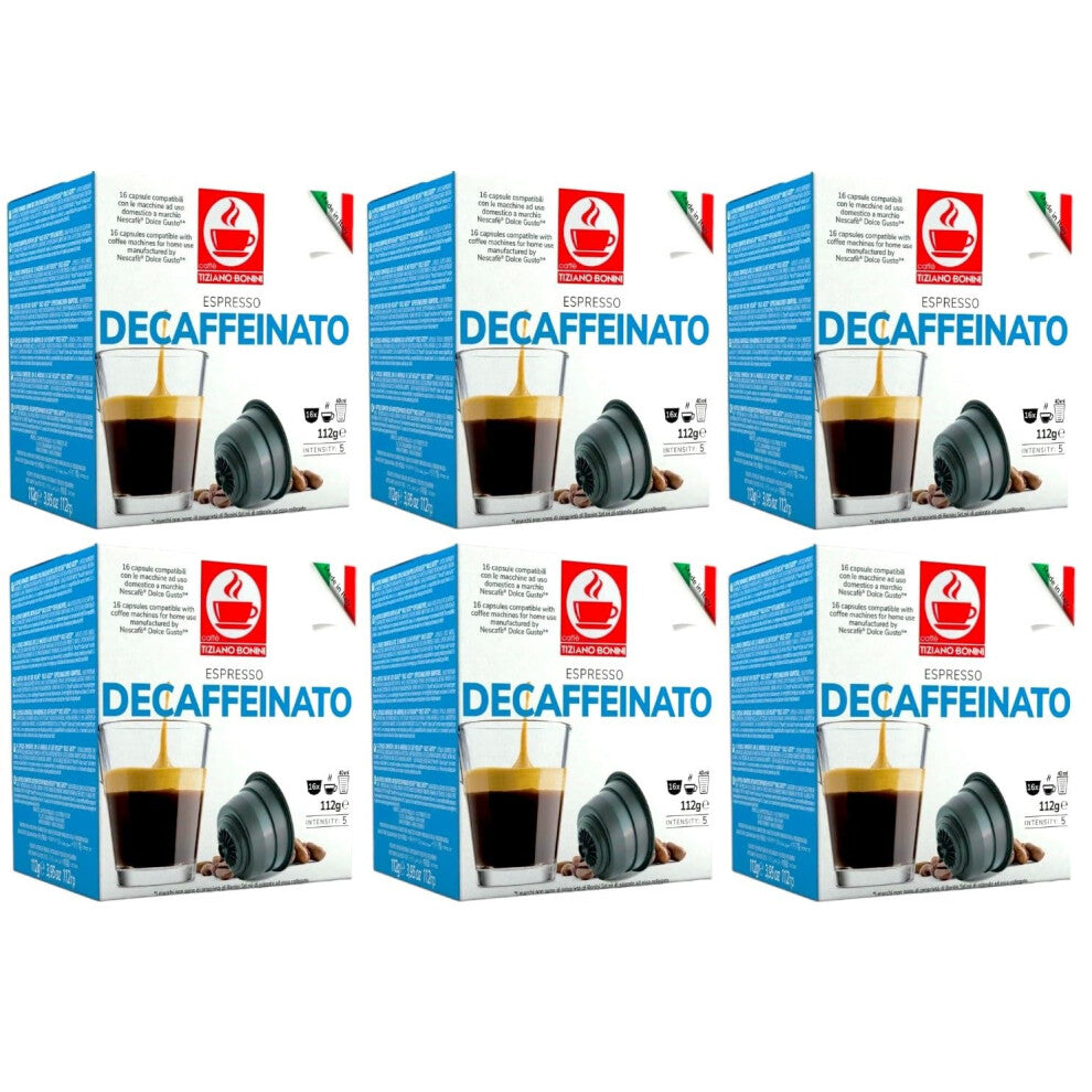 Bonini Dolce Gusto Compatible Decaf Coffee Pods (Pack of 6, Total 96 pods)