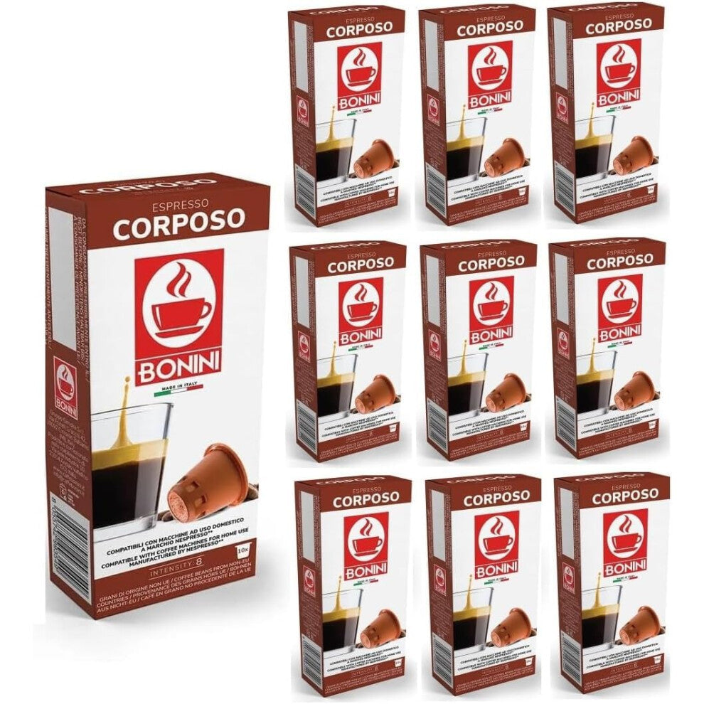 Bonini Corposo Coffee Pods - Pack of 10 (Total 100 Pods) 100% Italian coffee