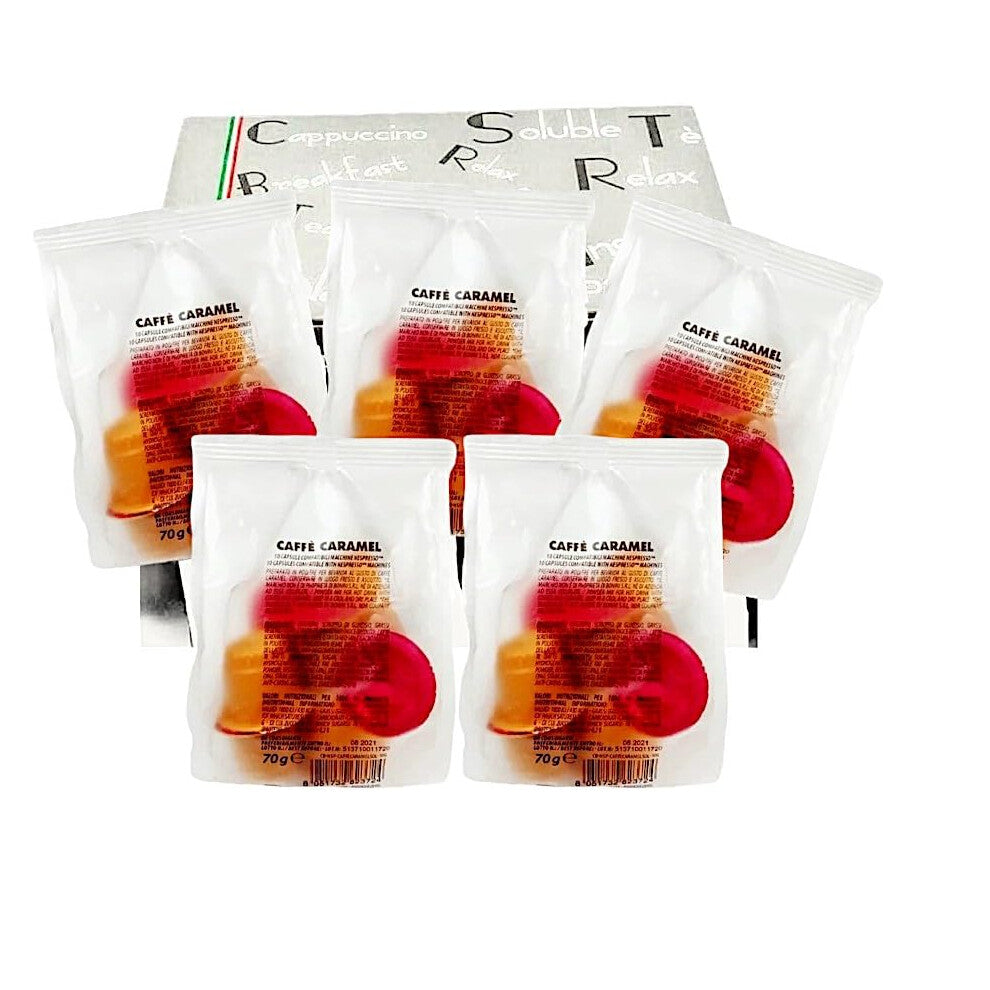 Bonini Caramel Coffee Capsules Compatible with Nespresso Coffee Machines. Box of 1 (Pack of 5, Total 50 Pods)