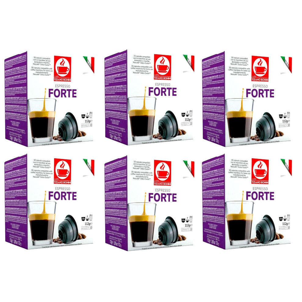 Bonini Dolce Gusto Compatible Espresso Forte Coffee Pods (Pack of 6, Total 96 pods)