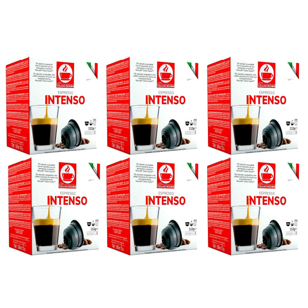 Bonini Dolce Gusto Compatible Espresso Intenso Coffee Pods (Pack of 6, Total 96 pods)