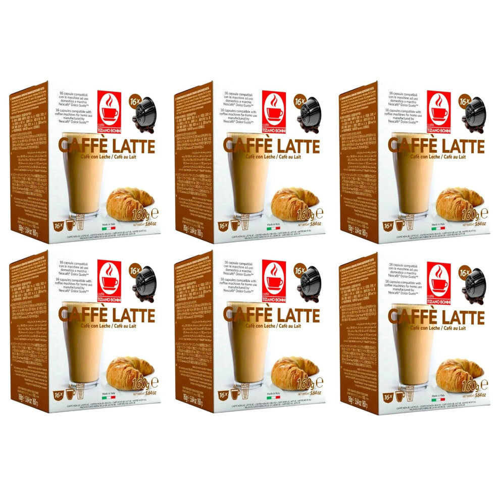 Bonini Dolce Gusto Compatible Cafe Au Lait Coffee Pods (Pack of 6, Total 96 pods)