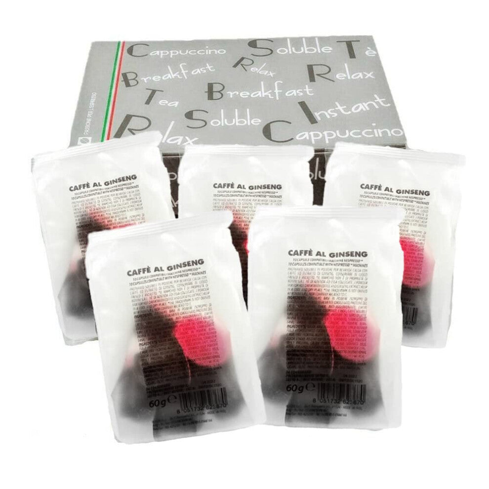 Tiziano Bonini 50 Pcs Real Italian Ginseng Coffee Pods, Nespresso Compatible (50 Servings, 50 Pods)