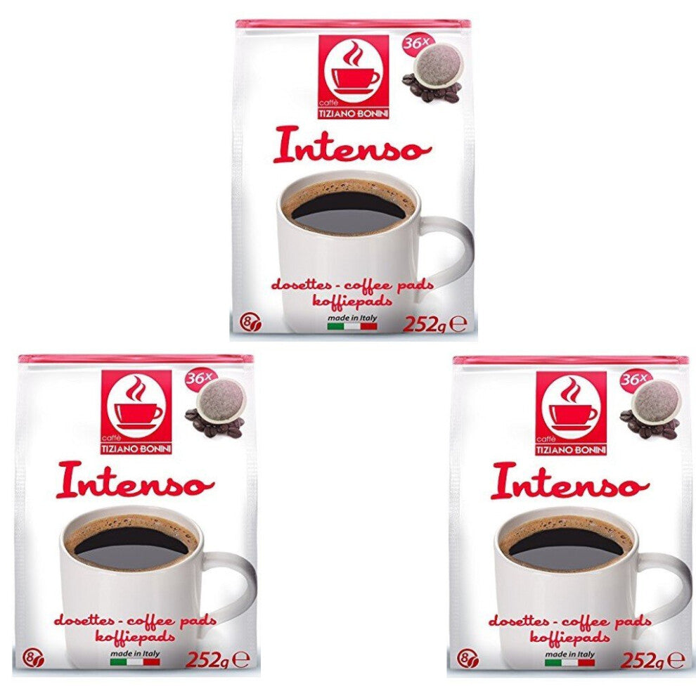 108 (3X36) BONINI INTENSE DARK ROAST, STRONG COFFEE PODS-PADS FOR PHILIPS SENSEO