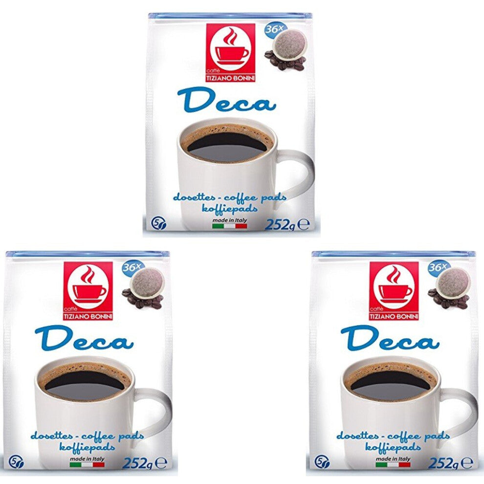 Bonini Decaf Coffee Pods, Senseo Compatible Coffee Pods-Capsules. 3 Pack Decaffeinated Coffee Pods, Each Pack 36 Pods (Total 108 pods)