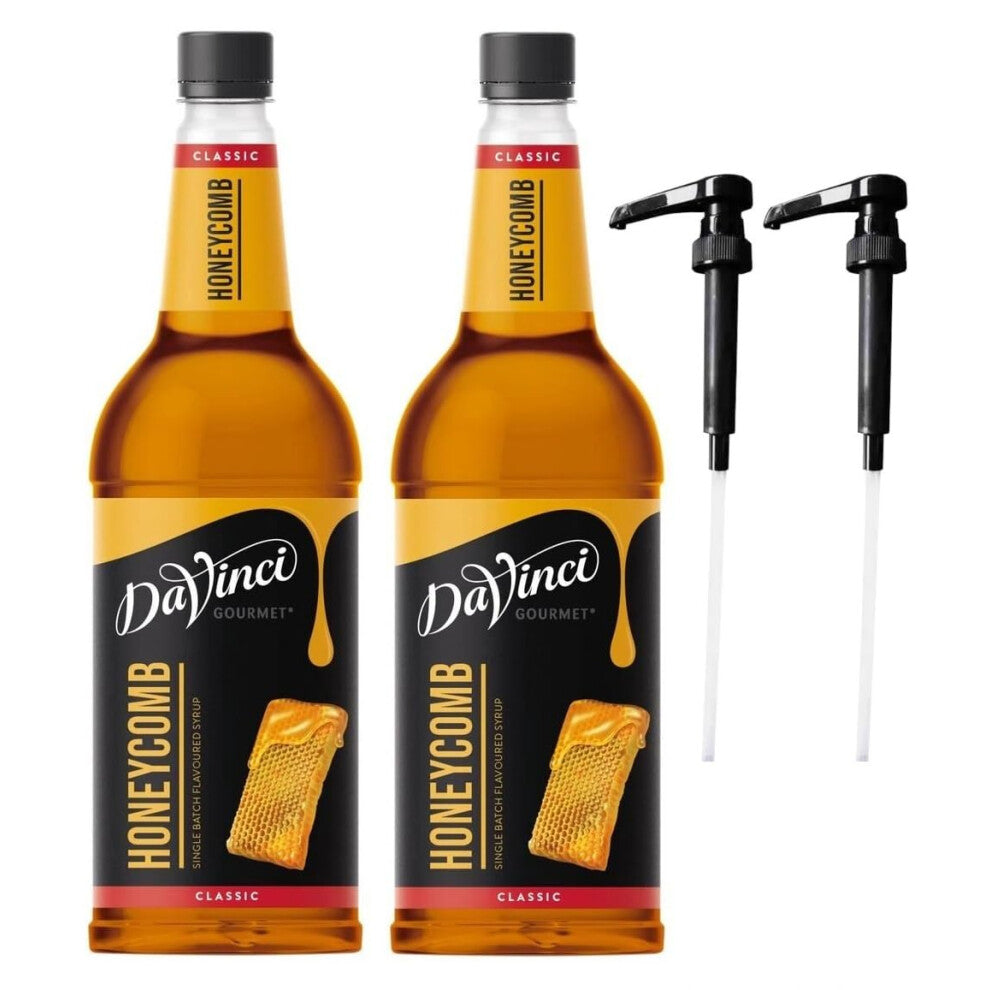 DaVinci Honeycomb 1L (1000ML) Syrup for Coffee & Drinks with Pumps. (Pack of 2 Bottles With 2 Pumps)