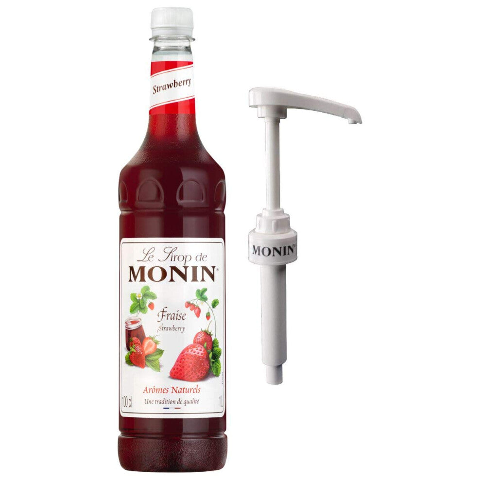 MONIN Premium Strawberry 1L Syrup and Pump For Coffee, Cocktail & Dessert