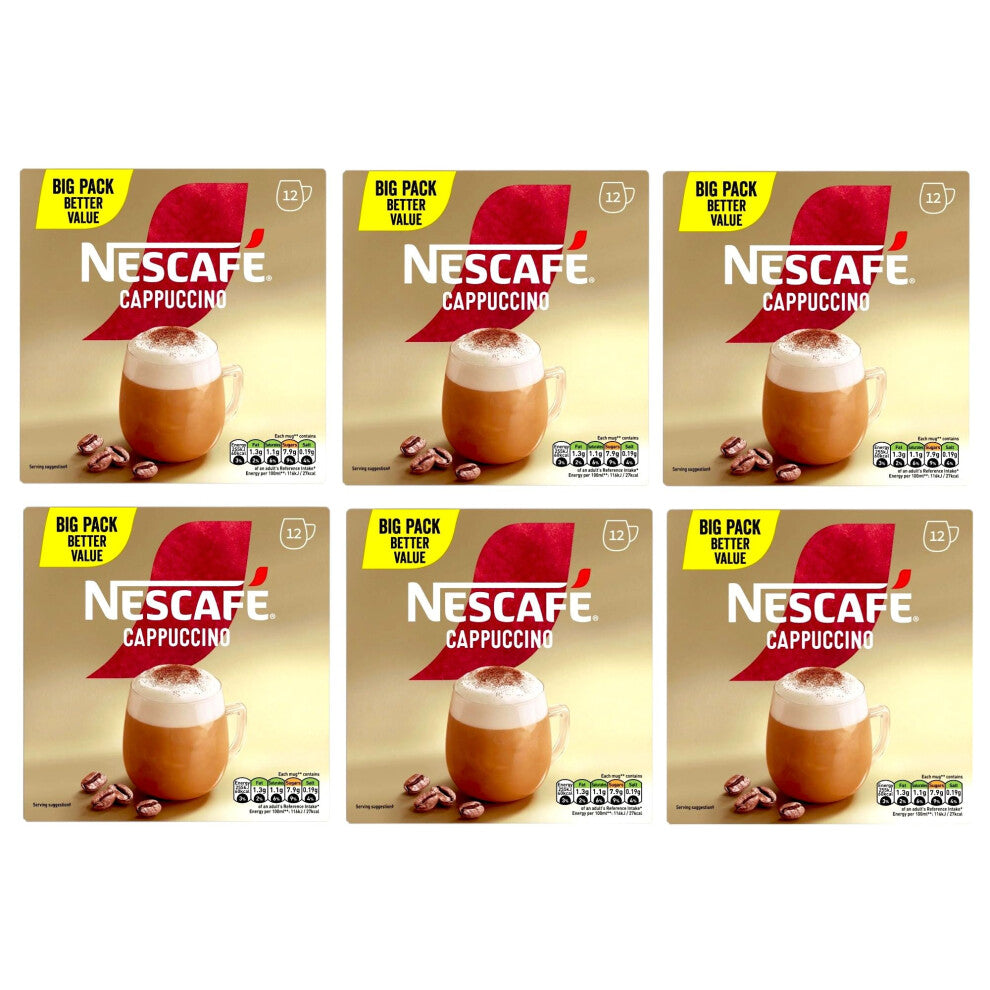 NESCAFÉ Cappuccino x12 Instant Coffee Sachets (Pack of 6, Total 72 Sachets)