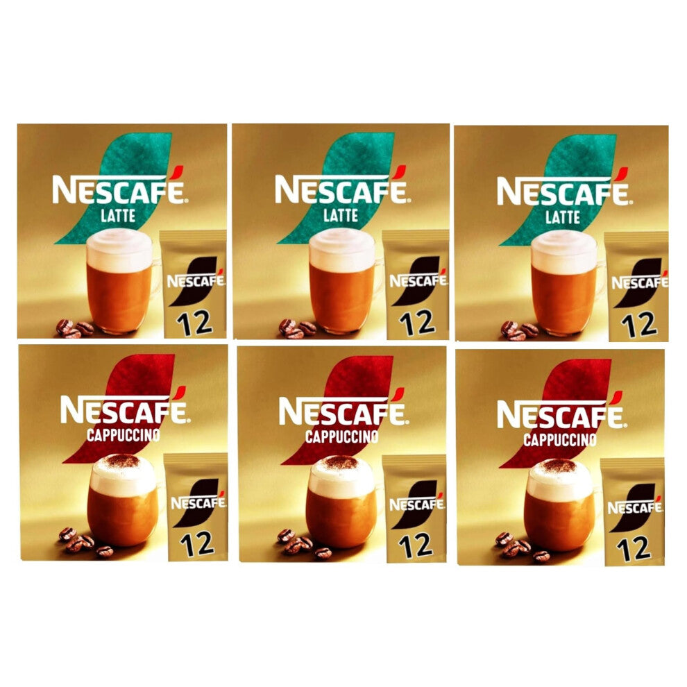 NESCAFÉ Variety Pack x12 Instant Coffee Sachets, Flavours inc. Cappuccino, Latte (Pack of 6, Total 72 Sachets)