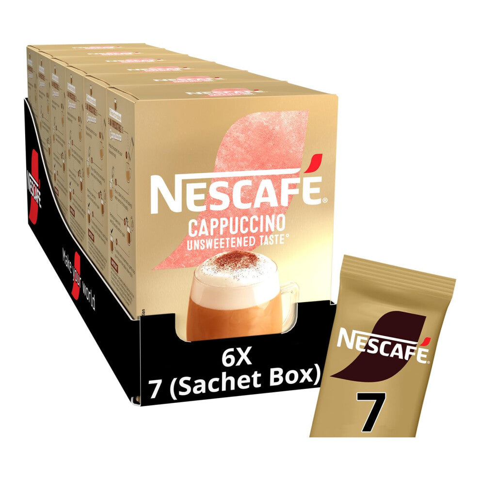 NESCAFÉ Cappuccino Unsweetened Instant Coffee Sachets x7 (Pack of 6, Total 42 Sachets)