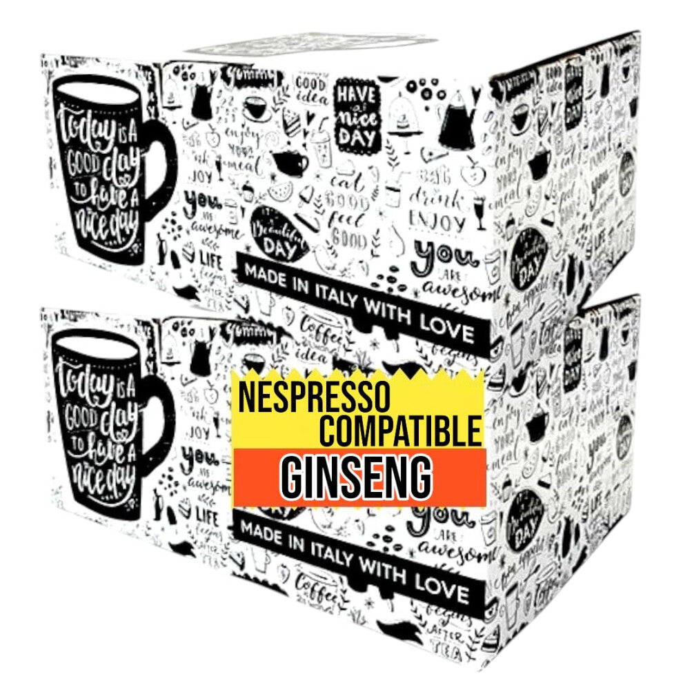 Bonini Ginseng Coffee Capsules Compatible with Nespresso Coffee Machines. Case of 2 (Pack of 10, Total 100 Pods)