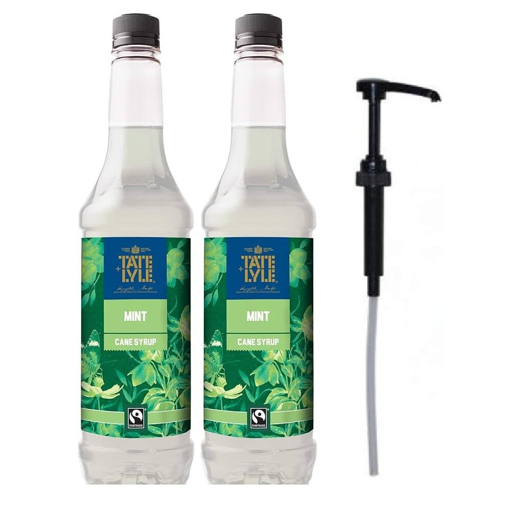 Tate & Lyle Mint Cane Coffee Syrup 750ml Fairtrade (Pack of 2 Bottles, with Pump)