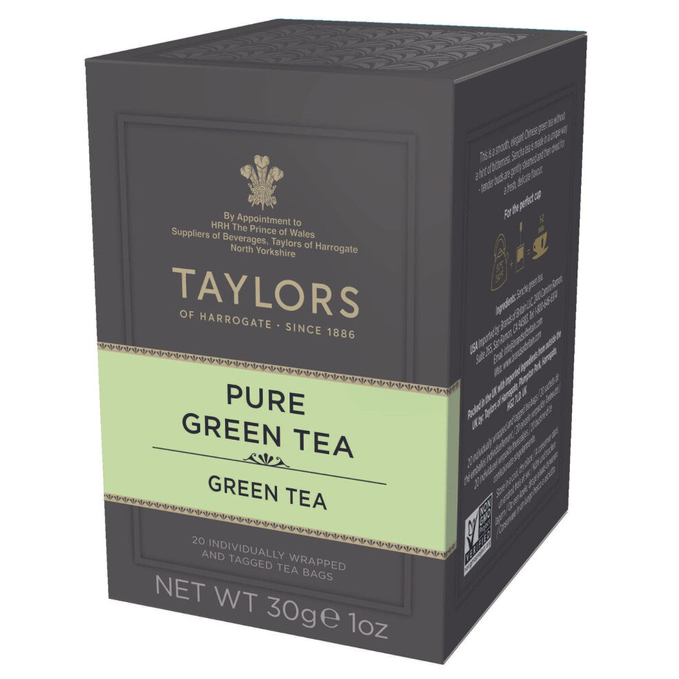 Taylors of Harrogate Pure Green Tea, 20 Individually Wrapped & Tagged Tea Bags (Pack of 6)