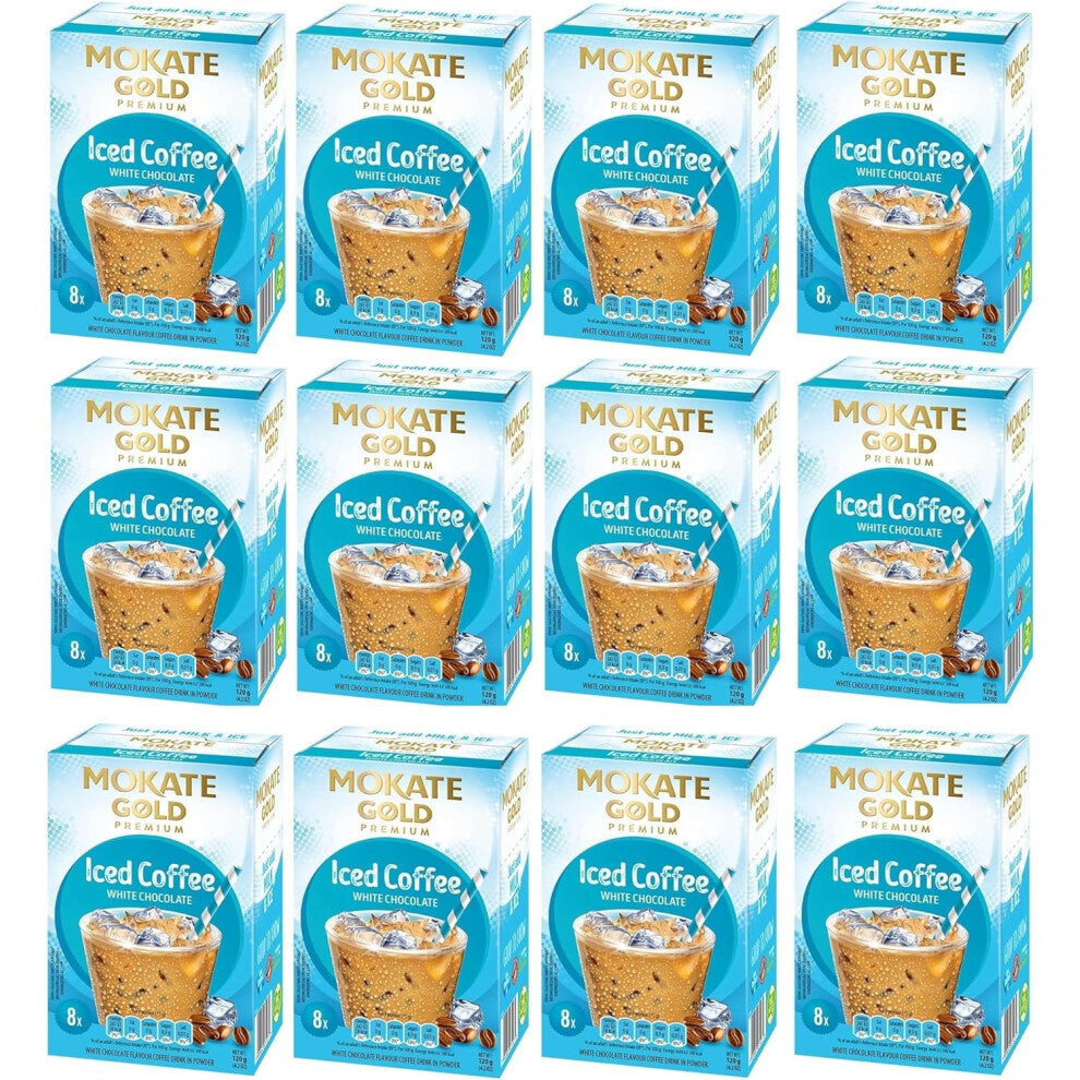 Mokate x8 Iced White Chocolate Coffee Sachets - Pack of 12 (Total 96 Sachets)