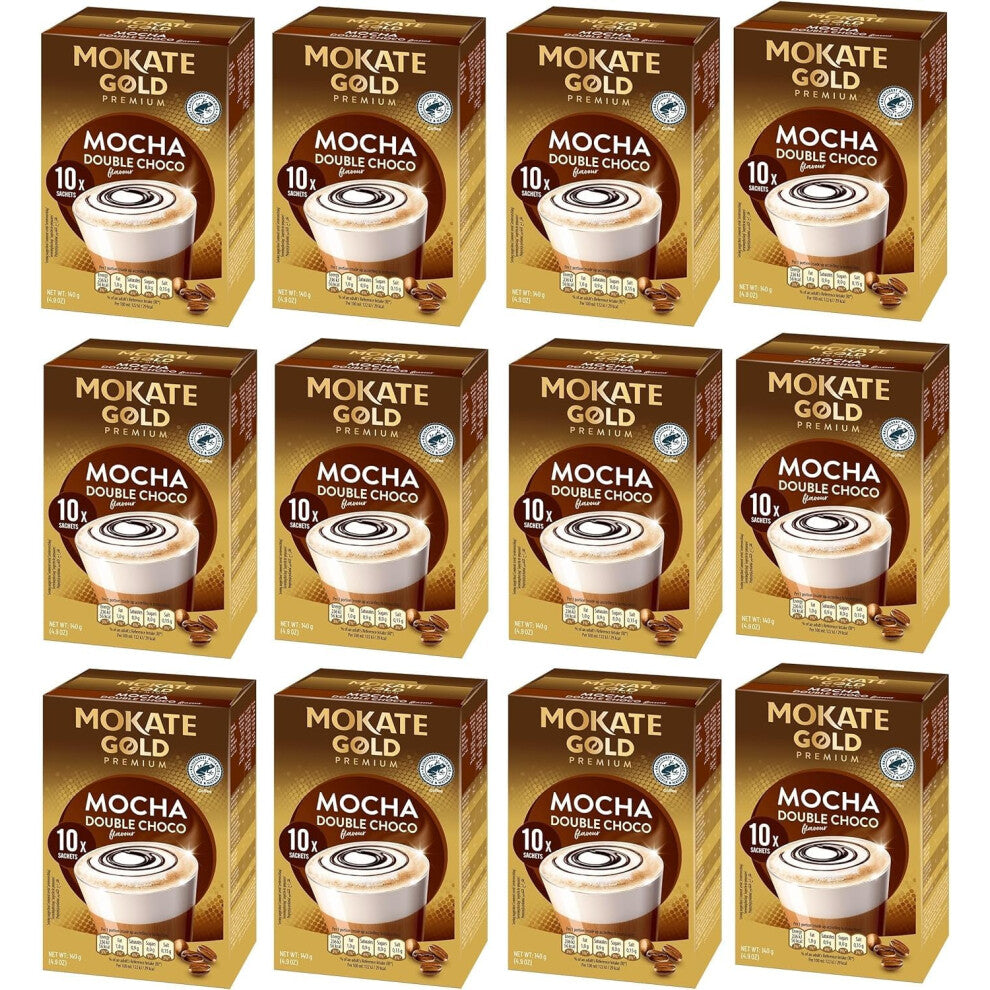 Mokate Gold x10 Premium Mocha Double Chocolate Coffee Sachets - Pack of 12 (Total 120 Sachets)