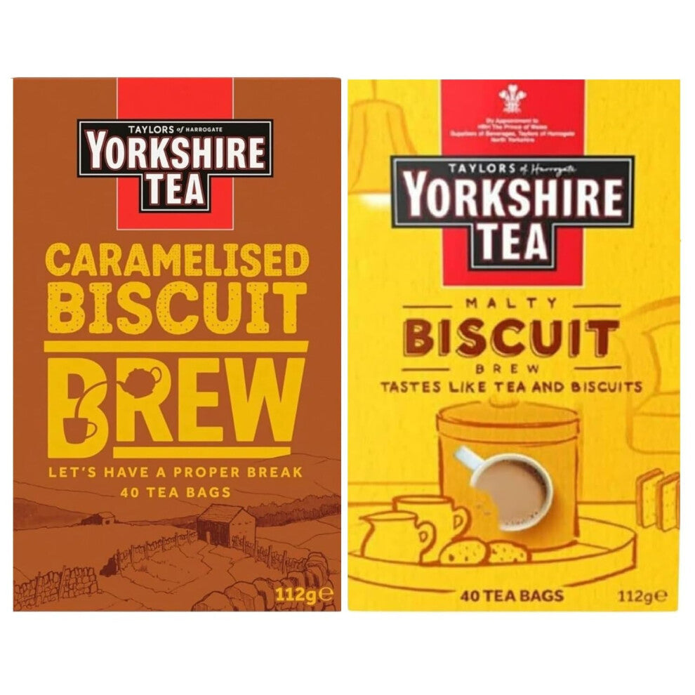 Yorkshire Tea Variety Pack x40 Tea Bags, Flavours Inc. Malty Biscuit Brew and Caramelised Biscuit Brew (Pack of 2, Total 80 Tea Bags)