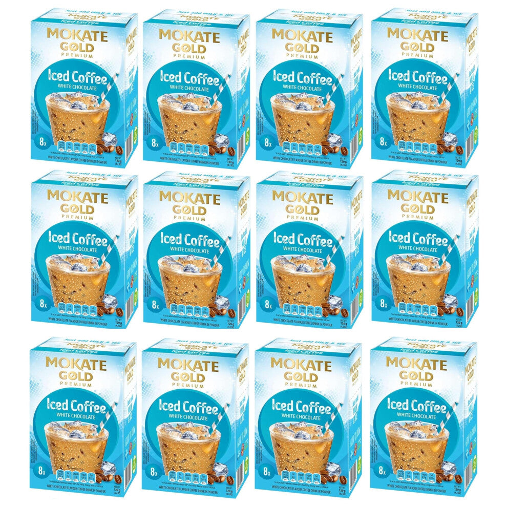 Mokate Iced White Chocolate Coffee Sachets x8 (Pack of 12, Total 96 Sachets)