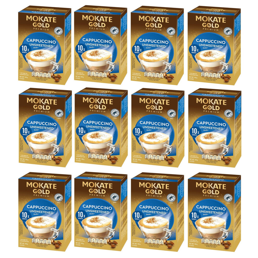 Mokate Gold Premium Unsweetened Cappuccino Coffee Sachets x10 (Pack of 12, Total 120 Sachets)