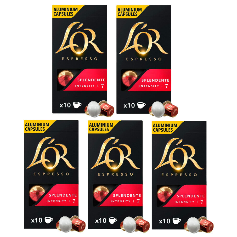 L'OR Espresso Splendente Nespresso Compatible Aluminum Coffee Capsules x10 (Pack of 5, Total 50 Pods)
